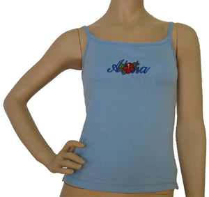 K9-SP533EA (Baby Blue Embroidery Aloha), 100% Knit Cotton Single strap Tank Top