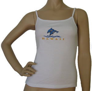 K9-SP561ED (White Embroidery Dolphin), 100% Knit Cotton Single strap Tank Top