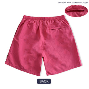 T90-T2379 (Hot Pink), Men Embroidery Nylon Swim Shorts