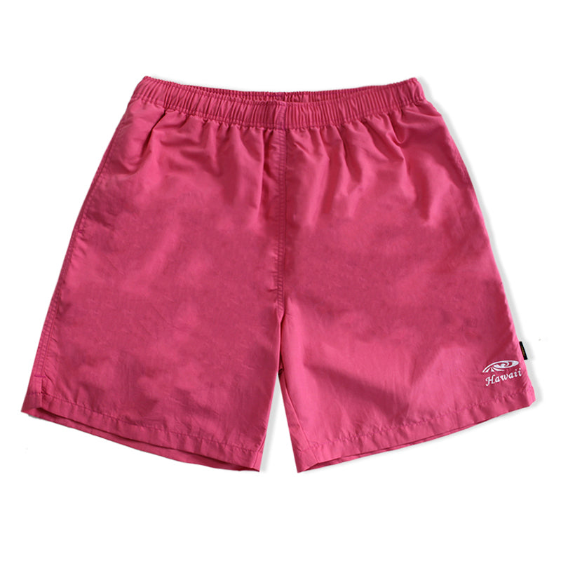 T90-T2379 (Hot Pink), Men Embroidery Nylon Swim Shorts